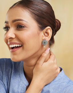 Fabindia - Women Brass Green Stone Drop Earrings