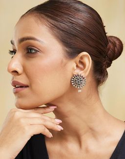 Fabindia - Women Brass Black Stone Drop Earrings