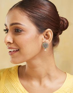 Fabindia - Women Brass Multi-Color Stone Studded Drop Earrings