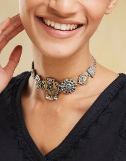 Fabindia - Women Brass Black Stone Choker Necklace