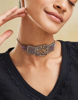 Fabindia - Women Brass Pink Stone Choker Necklace