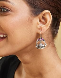 Fabindia - Women Brass Pink Stone Jhumka Earrings