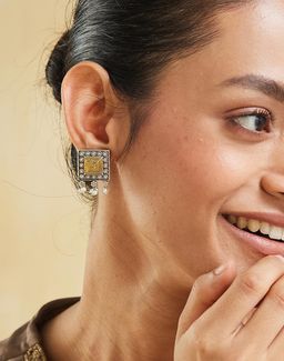 Fabindia - Women Brass White Pearl Drop Earrings