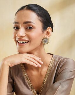 Fabindia - Women Brass Blue Stone Big Stud Earrings