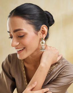 Fabindia - Women Brass Green Stone Jhumka Earrings