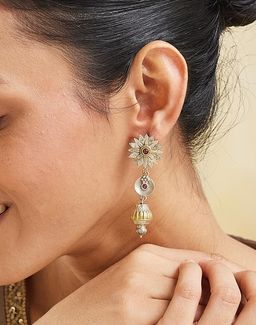Fabindia - Women Brass Pink Stone Drop Earrings