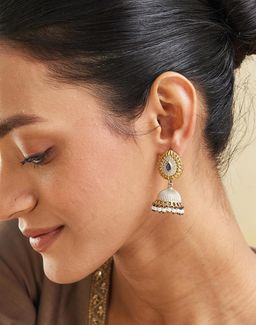Fabindia - Women Brass Blue Stone Jhumka Earrings
