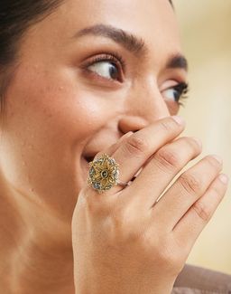 Fabindia - Women Brass Black Stone Adjustable Ring