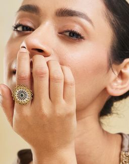 Fabindia - Women Brass Green Stone Adjustable Ring