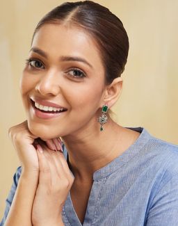 Fabindia - Women Brass Green Stone Dangler Earrings