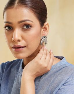 Fabindia - Women Brass Black Stone Drop Earrings