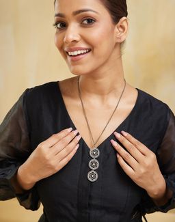 Fabindia - Women Brass Black Stone Long Necklace