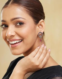 Fabindia - Women Brass Multi-Color Stone Dangler Earrings