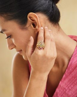 Fabindia - Women Traditional Brass Multi-Color Stone Adjustable Ring