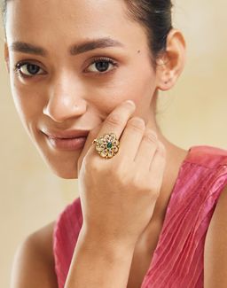 Fabindia - Women Traditional Brass Multi-Color Stone Adjustable Ring