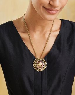 Fabindia - Women Brass Multi-Color Stone Long Necklace