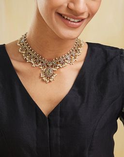 Fabindia - Women Traditional Brass Multi-Color Stone and Pearl Necklace