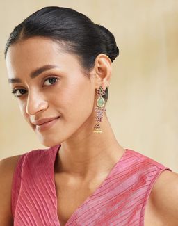 Fabindia - Women Brass Multi-Color Stone Jhumka Earrings