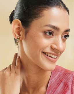 Fabindia - Women Brass Multi-Color Stone and Pearl Drop Earrings