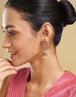Fabindia - Women Brass Multi-Color Stone Jhumka Earrings