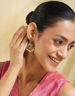 Fabindia - Women Brass Multi-Color Stone Dangler Earrings