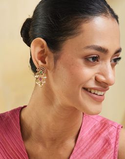 Fabindia - Women Brass Multi-Color Stone and Pearl Drop Earrings