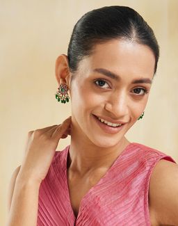 Fabindia - Women Brass Multi-Color Stone Drop Earrings