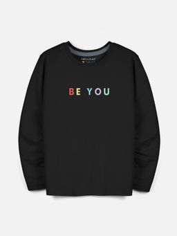 HELLCAT - Black Trendy Typographic Round Neck Full Sleeve T-shirt for Boys