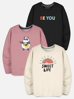HELLCAT - Multi-Color Trendy Typographic Round Neck Full Sleeve T-shirt for Boys (Pack of 3)