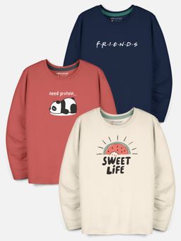 HELLCAT - Multi-Color Trendy Typographic Round Neck Full Sleeve T-shirt for Boys (Pack of 3)