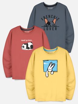 HELLCAT - Multi-Color Trendy Graphic Round Neck Full Sleeve T-shirt for Boys (Pack of 3)