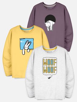 HELLCAT - Multi-Color Trendy Graphic Round Neck Full Sleeve T-shirt for Boys (Pack of 3)