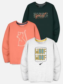 HELLCAT - Multi-Color Trendy Printed Round Neck Full Sleeve T-shirt for Boys (Pack of 3)