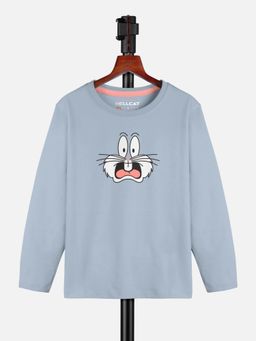 HELLCAT - Blue Trendy Graphic Round Neck Full Sleeve T-shirt for Girls