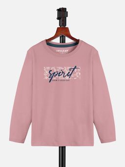 HELLCAT - Pink Trendy Typographic Round Neck Full Sleeve T-shirt for Girls