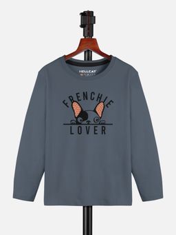 HELLCAT - Dark Grey Trendy Typographic Round Neck Full Sleeve T-shirt for Girls