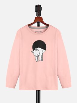 HELLCAT - Peach Trendy Graphic Round Neck Full Sleeve T-shirt for Girls