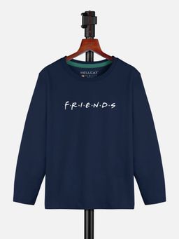 HELLCAT - Dark Blue Trendy Typographic Round Neck Full Sleeve T-shirt for Girls