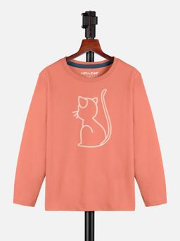 HELLCAT - Orange Trendy Printed Round Neck Full Sleeve T-shirt for Girls