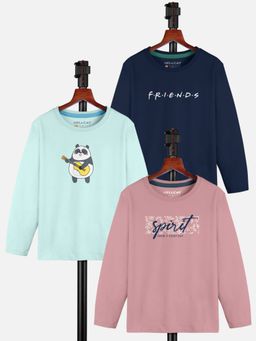 HELLCAT - Multi-Color Trendy Typographic Round Neck Full Sleeve T-shirt for Girls (Pack of 3)