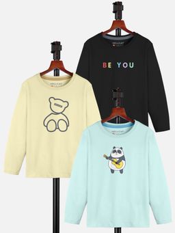 HELLCAT - Multi-Color Trendy Printed Round Neck Full Sleeve T-shirt for Girls (Pack of 3)