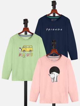 HELLCAT - Multi-Color Trendy Graphic Round Neck Full Sleeve T-shirt for Girls (Pack of 3)