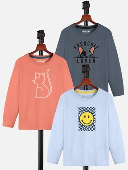 HELLCAT - Multi-Color Trendy Printed Round Neck Full Sleeve T-shirt for Girls (Pack of 3)