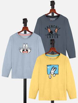 HELLCAT - Multi-Color Trendy Graphic Round Neck Full Sleeve T-shirt for Girls (Pack of 3)