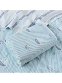 MumsLap - Sail Boat Blue 6 Layers Muslin Baby Blanket & Wrapper (0-2 Years)