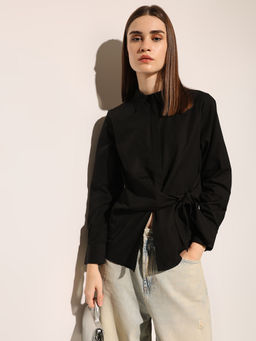 ONLY - Women Black Wrap Fit Cotton Blend Shirt