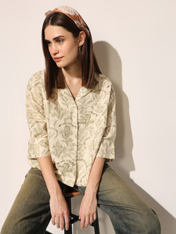 ONLY - Women Beige Oversized Fit Cotton Blend Shirt