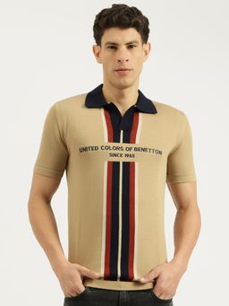United Colors of Benetton - Men Beige Pure Cotton Regular Fit Polo T-Shirt