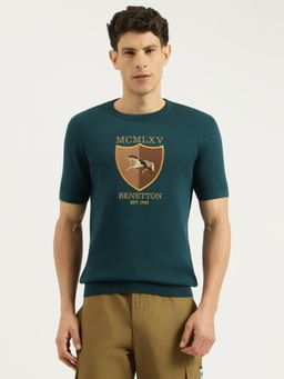 United Colors of Benetton - Men Teal Pure Cotton Regular Fit T-Shirt