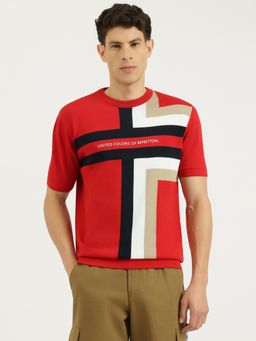 United Colors of Benetton - Men Red Pure Cotton Regular Fit T-Shirt